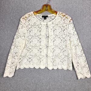 Connected Apparel Lace Open Front Cardigan XL White Floral Shrug Made in USA Y2K